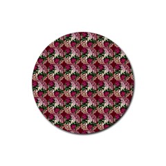 Doily Rose Pattern Red Rubber Round Coaster (4 Pack)  by snowwhitegirl