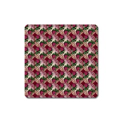 Doily Rose Pattern Red Square Magnet by snowwhitegirl