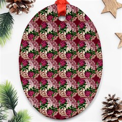 Doily Rose Pattern Red Oval Ornament (two Sides) by snowwhitegirl