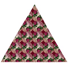 Doily Rose Pattern Red Wooden Puzzle Triangle by snowwhitegirl