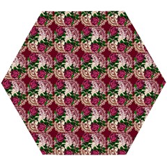 Doily Rose Pattern Red Wooden Puzzle Hexagon by snowwhitegirl