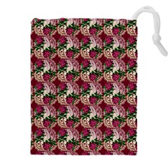 Doily Rose Pattern Red Drawstring Pouch (4xl)