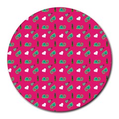 Green Elephant Pattern Hot Pink Round Mousepads