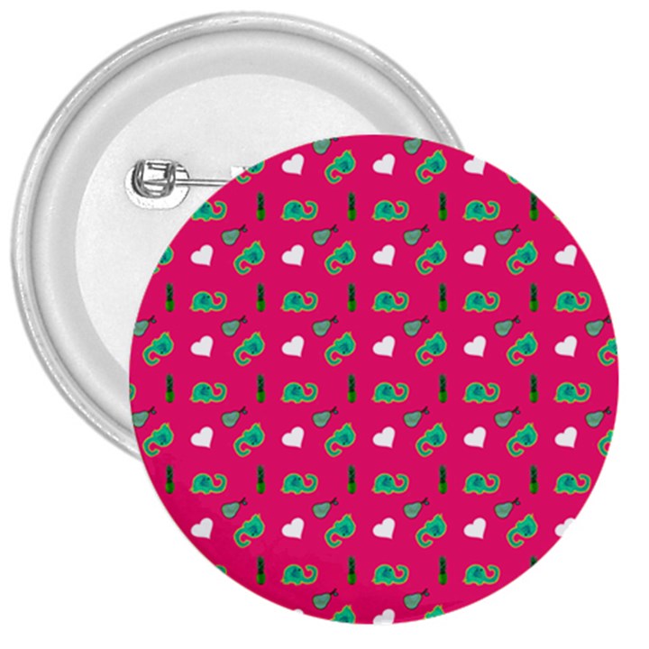 Green Elephant Pattern Hot Pink 3  Buttons