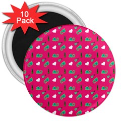 Green Elephant Pattern Hot Pink 3  Magnets (10 Pack)  by snowwhitegirl