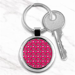 Green Elephant Pattern Hot Pink Key Chain (round) by snowwhitegirl