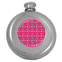 Green Elephant Pattern Hot Pink Round Hip Flask (5 Oz) by snowwhitegirl