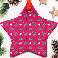 Green Elephant Pattern Hot Pink Star Ornament (two Sides) by snowwhitegirl