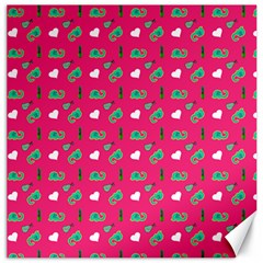 Green Elephant Pattern Hot Pink Canvas 16  X 16  by snowwhitegirl