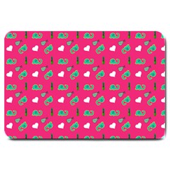 Green Elephant Pattern Hot Pink Large Doormat  by snowwhitegirl