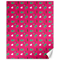 Green Elephant Pattern Hot Pink Canvas 11  X 14  by snowwhitegirl