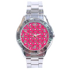 Green Elephant Pattern Hot Pink Stainless Steel Analogue Watch by snowwhitegirl