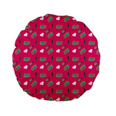 Green Elephant Pattern Hot Pink Standard 15  Premium Round Cushions