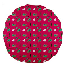 Green Elephant Pattern Hot Pink Large 18  Premium Round Cushions by snowwhitegirl