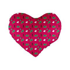 Green Elephant Pattern Hot Pink Standard 16  Premium Heart Shape Cushions by snowwhitegirl