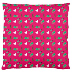 Green Elephant Pattern Hot Pink Large Flano Cushion Case (one Side) by snowwhitegirl