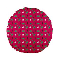 Green Elephant Pattern Hot Pink Standard 15  Premium Flano Round Cushions by snowwhitegirl