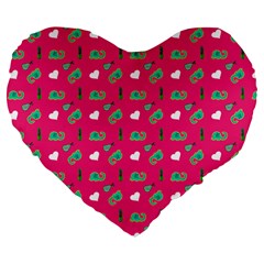 Green Elephant Pattern Hot Pink Large 19  Premium Flano Heart Shape Cushions by snowwhitegirl