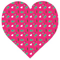 Green Elephant Pattern Hot Pink Wooden Puzzle Heart by snowwhitegirl