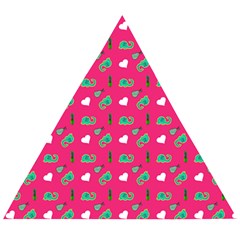 Green Elephant Pattern Hot Pink Wooden Puzzle Triangle by snowwhitegirl