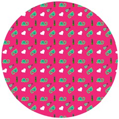 Green Elephant Pattern Hot Pink Wooden Puzzle Round by snowwhitegirl