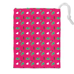 Green Elephant Pattern Hot Pink Drawstring Pouch (4xl)