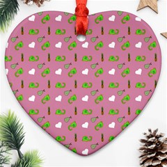 Green Elephant Pattern Mauve Ornament (heart) by snowwhitegirl