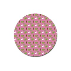 Green Elephant Pattern Mauve Magnet 3  (round)