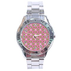 Green Elephant Pattern Mauve Stainless Steel Analogue Watch by snowwhitegirl