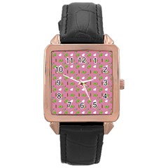 Green Elephant Pattern Mauve Rose Gold Leather Watch  by snowwhitegirl