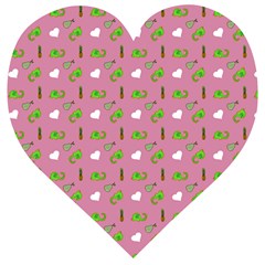 Green Elephant Pattern Mauve Wooden Puzzle Heart by snowwhitegirl