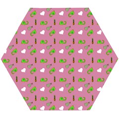 Green Elephant Pattern Mauve Wooden Puzzle Hexagon by snowwhitegirl