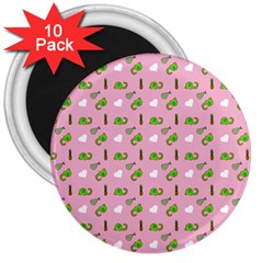 Green Elephant Pattern Pink 3  Magnets (10 Pack)  by snowwhitegirl