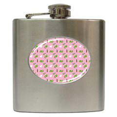 Green Elephant Pattern Pink Hip Flask (6 Oz) by snowwhitegirl