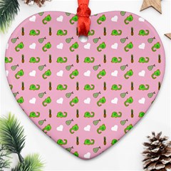 Green Elephant Pattern Pink Heart Ornament (two Sides) by snowwhitegirl