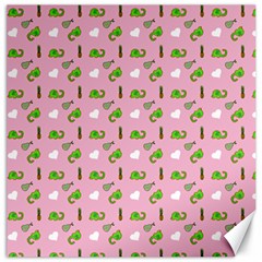 Green Elephant Pattern Pink Canvas 16  X 16  by snowwhitegirl