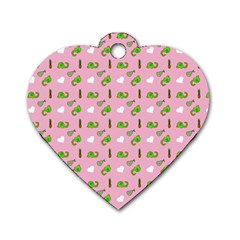 Green Elephant Pattern Pink Dog Tag Heart (one Side) by snowwhitegirl