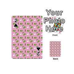 Green Elephant Pattern Pink Playing Cards 54 Designs (mini)