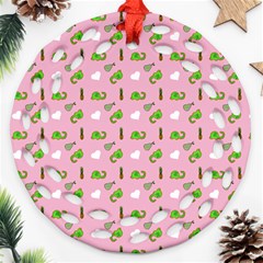 Green Elephant Pattern Pink Ornament (round Filigree) by snowwhitegirl