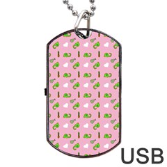 Green Elephant Pattern Pink Dog Tag Usb Flash (two Sides) by snowwhitegirl