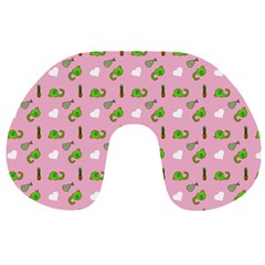 Green Elephant Pattern Pink Travel Neck Pillow by snowwhitegirl