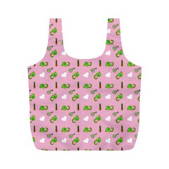 Green Elephant Pattern Pink Full Print Recycle Bag (m) by snowwhitegirl