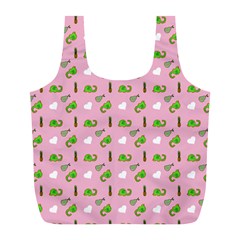 Green Elephant Pattern Pink Full Print Recycle Bag (l) by snowwhitegirl