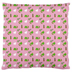 Green Elephant Pattern Pink Large Flano Cushion Case (one Side) by snowwhitegirl