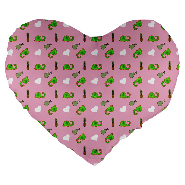 Green Elephant Pattern Pink Large 19  Premium Flano Heart Shape Cushions