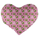 Green Elephant Pattern Pink Large 19  Premium Flano Heart Shape Cushions Back