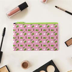 Green Elephant Pattern Pink Cosmetic Bag (xs) by snowwhitegirl