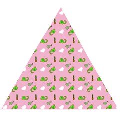 Green Elephant Pattern Pink Wooden Puzzle Triangle by snowwhitegirl