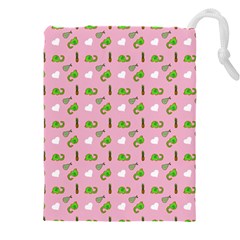 Green Elephant Pattern Pink Drawstring Pouch (4xl) by snowwhitegirl