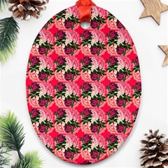 Doily Rose Pattern Watermelon Pink Ornament (oval) by snowwhitegirl